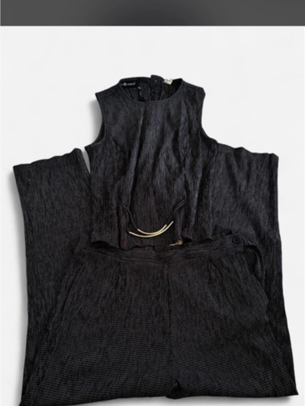 Sag Harbor Black Sleeveless Wide-Leg Jumpsuit with Waist Accent